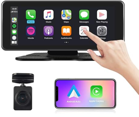 VSYSTO CarPlay Screen, Wireless CarPlay and Android Auto, 6.86 Inch LCD Touchscreen Portable Stereo, Auto Touch Screen Truck Radio Dash Cam, WiFi, Bluetooth, FM, Mirroring