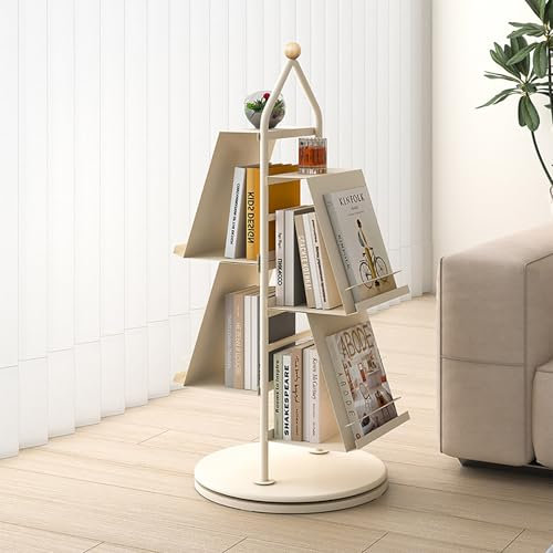 4 Ebenen Drehbares Bücherregal Drehbares Bücherregal Multifunktionales 360° Kinder Standregal Drehregal Bücherturm Freistehend Drehregal Spielzeugregal Für Wohnzimmer Schlafzimmer Büro Kinderzimmer(Wh