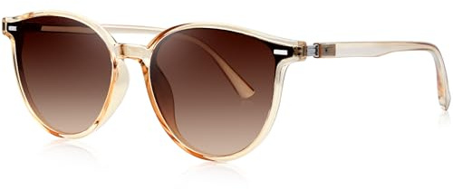 KANASTAL Marroni Sfumati Occhiali da Sole Donna Polarizzati Rotondi Tondi Classici Vintage Retro Moda Eleganti UV400 Brown Sunglasses Women - Montatura Champagn Chiari Lenti Marrone Sfumate