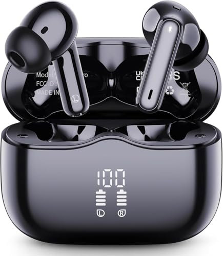 Wireless Earbuds, Bluetooth 5.4 Headphones in Ear 3D Bass Stereo, 40H Wireless Earphones with 4 ENC Noise Cancelling Mic, IP7 Waterproof Bluetooth Earbuds LED, Hands-Free Calls with AI for Android iOS