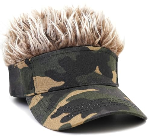 WULIQIUQIU Mens Visor Cap with Fake Hair Novelty Golf Hats Wig Hat Spiked Adjustable Baseball Cap
