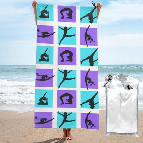 LONGZEHAO Asciugamano da spiaggia super assorbente in microfibra con stampa di giochi di ginnastica, ad asciugatura rapida, per viaggi, doccia, piscina