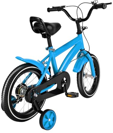 GIDRLL Barncykel med justerbar höjd 14 tum för pojkar och flickor från 2–4 år, med stödhjul och dubbla bromssystem (blå)