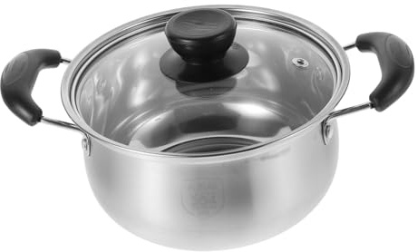 Alipis Olla Pequeña para Salsa y Sopa 18 Cm Acero Inoxidable 304 Gruesa Resistente al Calor Tapa de Vidrio Apta para Cocina Doméstica y Uso Diario Doble Fondo
