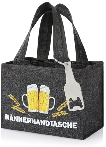 FunX Männerhandtasche aus Filz mit 6 Fächern incl. Flaschenöffner Vatertag, Geburtstag oder als Mitbringsel - 21 x 15 cm