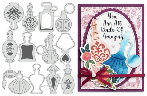 UNICRAFTALE 12 fustelle in metallo a forma di bottiglia di profumo, stencil per goffratura 3D per realizzare biglietti, album di ritagli, decorazioni, artigianato con carta, 12,3 x 15,6 cm