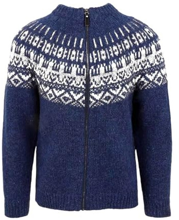Generisch Chaqueta de punto para hombre, chaqueta noruega con copos de nieve, suéter de punto, cuello alto, cremallera, abrigo de punto grueso, suéter de invierno noruego inspirado en la isla, Bu2