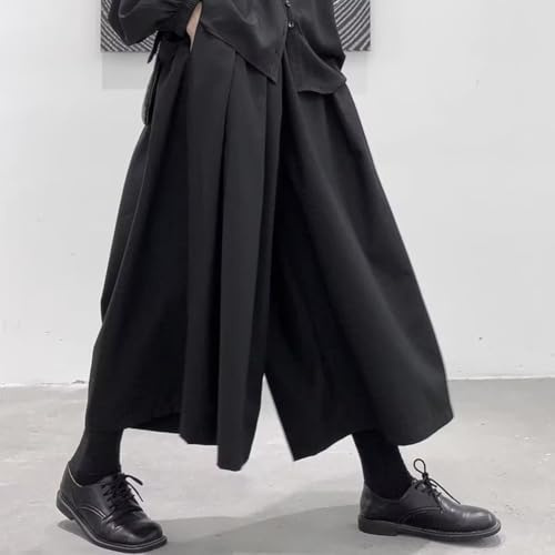 Men's Gothic Dark Style Loose & Cropped & Hakama Wide Leg for Samurai Pants for Men, Black(2XL Black)