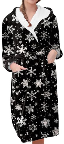 Lång fluffig vit dammorgonrock i fleece – fleece-morgonrock med huva – fleece nattlinne huva fluffiga morgonrockar varma och mysiga lediga hemmakläder kostym lång rock med bälte, Mörkgrått, XXL