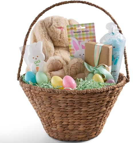 Best Choice Products Handwoven Easter Basket, Large Woven Easter Basket for Kids, Easter Egg Hunt Basket w/Collapsible Handle, Tapered Shape, Water Hyacinth - Chestnut
