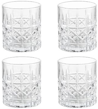 BRANDANI Tavola Set 4 Pezzi Bicchiere Tumbler in Vetro Trasparente Mosaico 320 ml