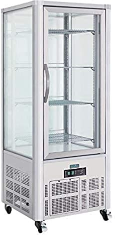Polar Refrigeration G-Series 280W Patisserie Cake Pastry Dessert Display Fridge 400 Litre, Stainless Steel, 2°C to 10°C, 1800(H)x706(W)x706(D)mm, 4 Shelves, Energy Rating B, 4 Lockable Castors | GD881 | Four sturdy shelves, stable lockable castors, and a 2°C to 10°C temperature range keep chilled treats fresh.