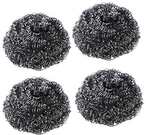 sourcing map 4PCS Topfreiniger Topfschwamm 6,1cm Dia Edelstahl runde Form Geschirrschwämme Gasabscheider Pad silber Ton