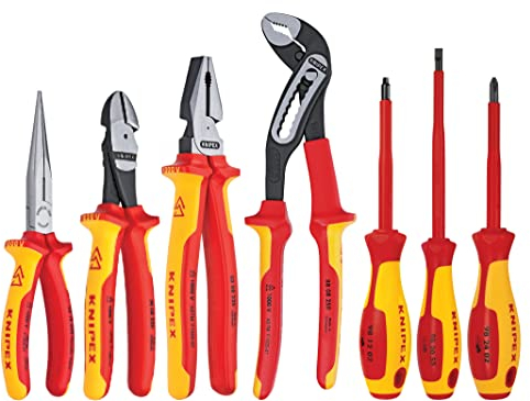 KNIPEX 989825US 7-Piece 1000V Insulated Pliers, Cutters, and Screwdriver Commercial Tool Set (9K989825US)