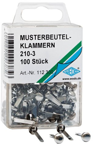 Wedo 112300 Musterbeutelklammern (Rundkopf 210-3 in SB-Klarsichtdose) 100 stück, silber