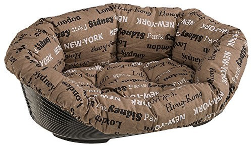Ferplast Panier Chien et Chat avec Coussin Sofa' 4 en Coton Lavable, Lit pour Chien et Chat en Plastique Rembourré, Corbeille en Plastique, Fond Perforé, Antidérapant, 64 x 48 x h 25 cm, Marron