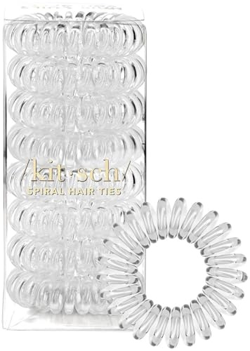 Kitsch Spiral Hair Ties for Women - Waterproof Ponytail Holders, Stylish Phone Cord Hair Coils for Girls, Thick and Thin Hair, 4 Pcs (Transparent)