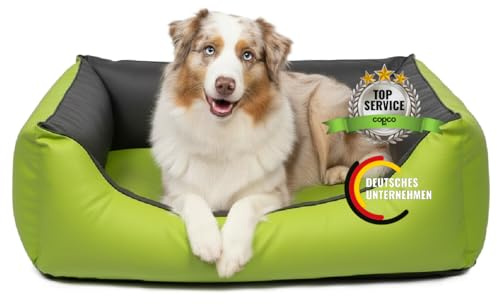 CopcoPet Orthopädisches Hundebett Grosse Hunde – Waschbares Hundekissen 【Wendebett】 Hundekorb aus Kunstleder - Formstabiles Hundesofa - Hundekörbchen mit erhöhten Rand, Dog Bed Grün/Grau 110 x 90 cm