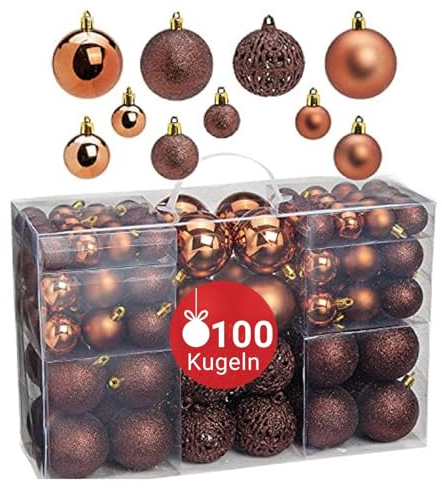 WOMA Christbaumkugeln Set Bronze & 22 weiteren Farben - 50er & 100er Weihnachtskugeln Set - Weihnachtskugeln Kunststoff - Weihnachtsbaum Deko & Christbaumschmuck