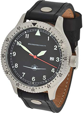 Messerschmitt Quarz Fliegeruhr ME108DR Ronda 515 Schweizer Uhrwerk 5ATM Edelstahl Lederarmband