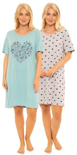 Suzy & Me Womens Pack of 2 Short Sleeved 100% Cotton Jersey Nightshirts.
