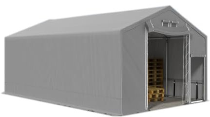 Das Company Lagerhalle 5x8x3m grau extra dauerhaft feuersicher wasserdicht ganzjährig Industriezelt haltbar Stahlseile 600g/m² PVC Polar SFR - Pavillon - Partyzelt - Zeltgarage - Lagerzelt Winterfest