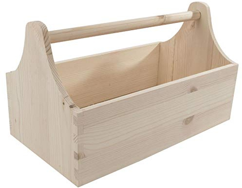 Unlackierter Holzteppich Werkzeugkasten Träger | 34 x 18 x 20 cm | Gartengarage Organizer mit Griff | Naturholz | unlackiert & unbehandelt | Gemüsebauernhof Korb Caddy.
