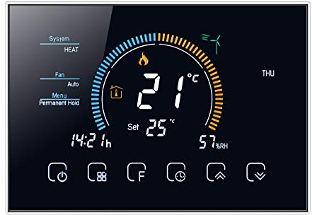 Qiumi Termostato WiFi 2 Tubos Aire Acondicionado, LCD Clima e índice UV | 95-240VCA, regulador programable LCD, compatible con Alexa y Google Home