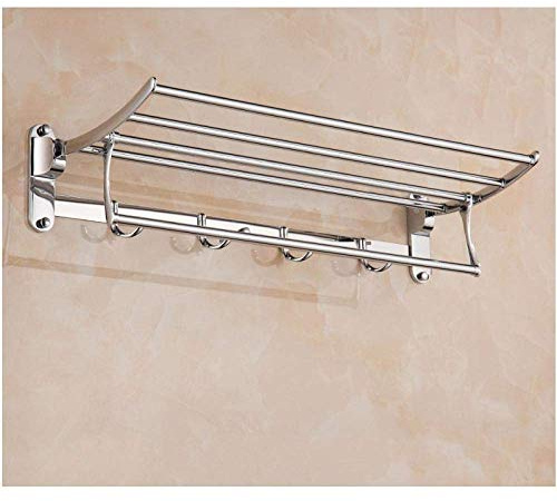 Stainless Steel Plating Double-Layer Multi-bar with Hooks Foldable Multifunctional Wall Hanging Towel Rack-Length 60CM Wall Mounted Bathroom Towel Holder Hotel Rail Shelf Storage Holder
