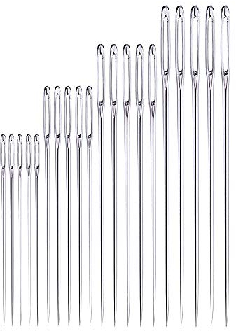 ZLLOO 20 Stücke Lange Hand NäHnadeln 4 Größen Große Augen Nadeln für Jede Webarbeit wie Stricken, Sticken, Nähen, Kreuzstich 2.3”3”3.5”4”