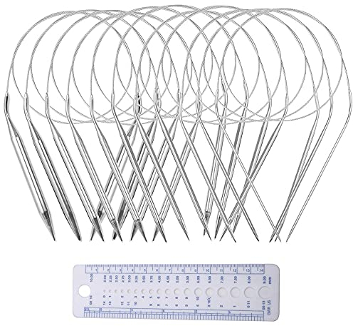 Zasvec Stricknadeln Rundstricknadel 11 Stück Rundstricknadeln aus Edelstahl Stricknadel Set Austauschbar Nadelspiel Extra Lang Metall Garnnadeln 80cm für Pullover Handschuhe 11 Größen 2 bis 8mm