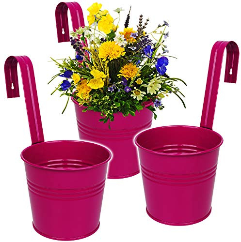alles-meine.de GmbH 3 Stück Hänge - Blumentöpfe/Hängetöpfe/Pflanzschale - Metall - Ø 17 cm - pink/Purpur/violett/rosa - lila RUND - Hängend/mit Haken & Halterung -..