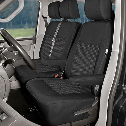 pitshop24de Front Sitzbezüge Sitzschoner Fahrersitzbezug Doppelbankbezug kompatibel mit VW T6 Transporter/Bus ab 2015