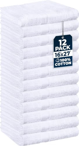 Utopia Towels - Salon-Handtuch, 12 Stück (Nicht bleichfest, 40,6 x 68,6 cm), sehr saugfähige Baumwolltücher für Hand, Fitnessstudio, Schönheit, Spa und Haarpflege zu Hause, weiß