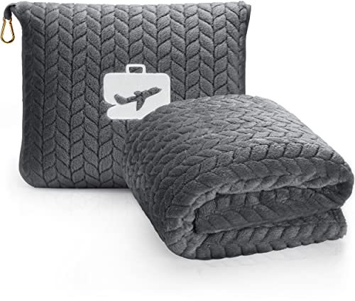 EverSnug Cuscino per coperta da viaggio di alta qualità, morbido, 2 in 1, con federa morbida, custodia per bagaglio a mano e clip per zaino (grigio), king size
