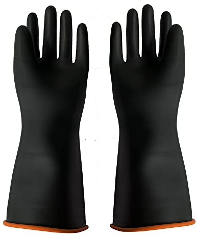 YIOIY Guanti resistenti agli agenti chimici, guanti in gomma resistente, guanti protettivi industriali, riutilizzabili, resistenti a forti acidi, alcali e olio (Arancio Interno, 35CM)