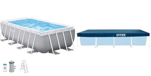 INTEX 55243 - Piscina Desmontable Rectangular con depuradora Prism Frame & 28039 - Cobertor Piscina Rectangular Prisma/Small Frame 4.50m X 2.20m, Color Azul