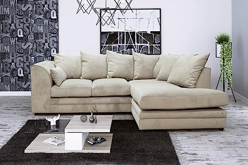 Furnishings For Less UK Casper Chenille Beige Fabric Corner Sofa 3 to 4 Seater Sofa (Beige, Right Hand Facing Corner)