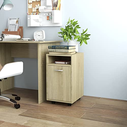 Keketa Beistellschrank mit Rollen Büroschrank Rollcontainer Büroschrank Standschrank Schreibtischcontainer für Büro Arbeitszimmer Wohnzimmer Sonoma-Eiche 33x38x60 cm Holzwerkstoff