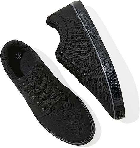 BENPAO Mens White Casual Shoes All Black Fashion Sneakers for Men Low Top Lace Up Canvas Shoes(Full Black,us12)