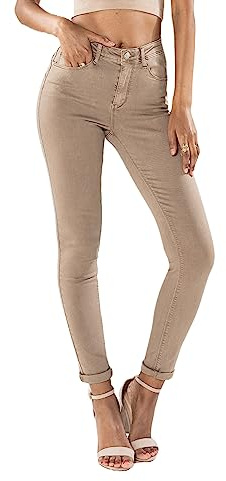 Nina Carter P106 damjeans, slim fit, push-up, skinny jeans, medelhög midja, Ljusbrun (P106-18), L (Smal)