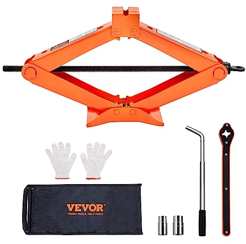 VEVOR Scissor Jack, 2.5 Ton/5512 lbs Scissor Car Jack, 3.7-17.1 Lifting Range Scissor Lift Jack with Ratcheting Handle and L-Wrench, Portable Tire Jack for Cars Trucks Sedans MPVs