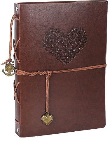 RECUTMS Leather Photo Album Scrapbook Vintage Cover 60 Pages Premium Black Paper Memory Book Children Back to School Gift Holy Communion Gifts for Girls Boys Birthday Presents Kids (Heart)