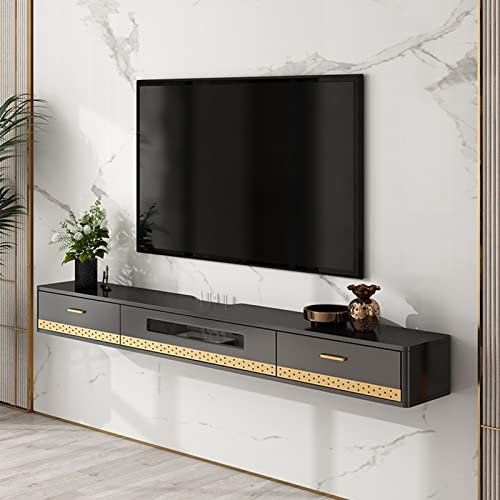 JUNNIU Wall Mounted Tv Unit 47.2/55.1In Floating Tv Stand Wall Mounted,Multimedia Storage Shelf for Av Receiver, Cable Box, Playstation, Xbox, DVD Player, Projector/140Cm Decoration