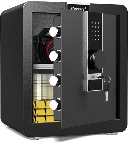 Kavey 1.8 Cub Safe Box, Safe mit LCD-Touchscreen und Dual-Alarmanlage, Home Safe mit Stummschaltfunktion und LED-Licht, Geldtresor mit abnehmbarem Regal, Safe für Geld, Dokumente, Wertsachen