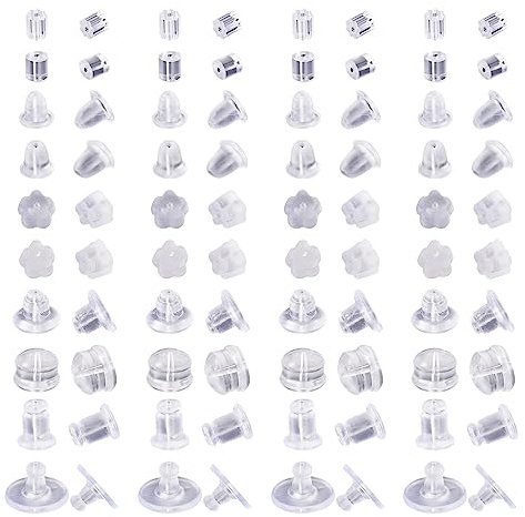 PandaHall 1000 piezas de silicona para aretes, tuercas transparentes suaves para las orejas, parte trasera de goma de seguridad, embrague para bloqueo de aretes caídos, aretes de gancho