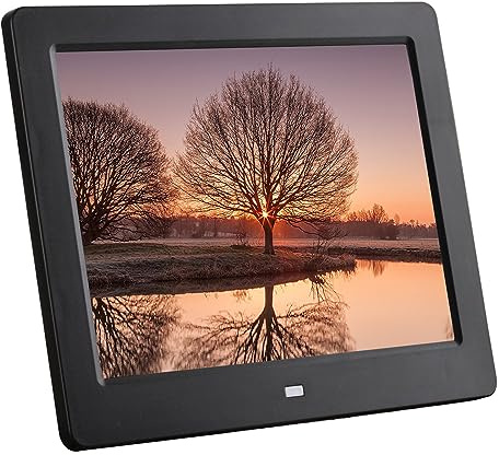 8 Zoll 4:3 quadratischer digitaler Bilderrahmen mit Anzeige von Fotos, Musik, Video-Player, Kalender, automatischem EIN-/Aus-Timer (Color : Black)
