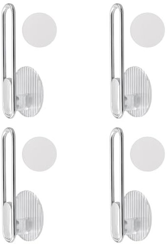 UFURMATE Ganci autoadesivi, 4 ganci autoadesivi a forma di L, ganci per tende per finestre, ganci da parete senza fori, ganci multiuso per la casa (argento)