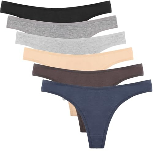 DRESHOW Tangas en Coton pour Femmes Underwear String Culotte Hipster Taille Basse Invisible, Lot de 6
