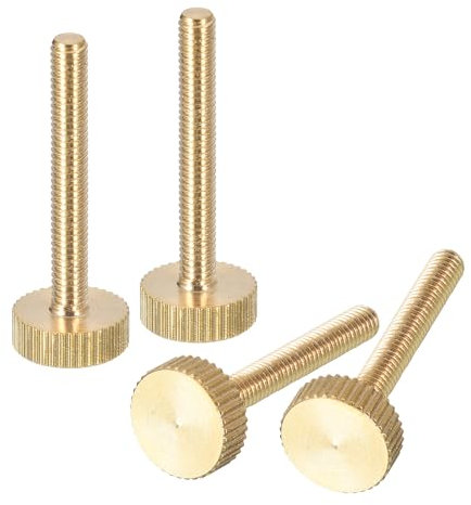 sourcing map M4x30mm Knurled Thumb Screws, 4pcs Flat Knurled Head Fully Threaded Brass Thumb Screws Bolts Grip Knobs Fasteners